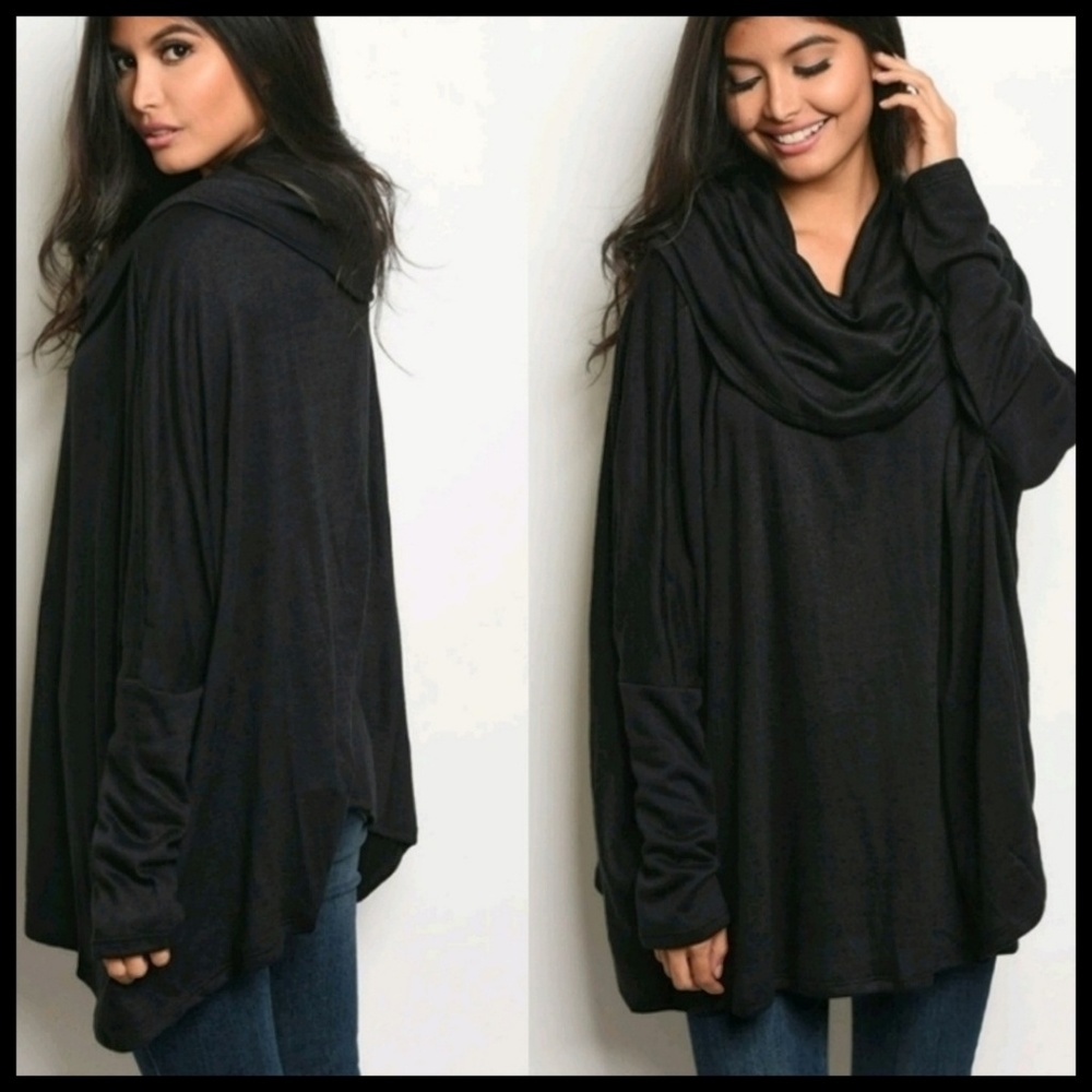 Black Cowlneck Sweater, Brushed Knit, New!